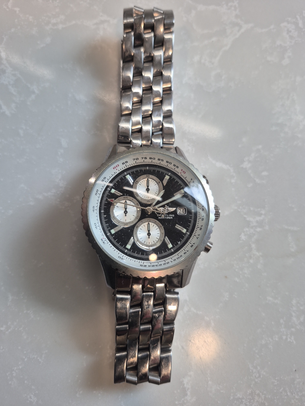 Homeage Automatic-Breitling Silver Stainless Steel Chronograph with Black Dial